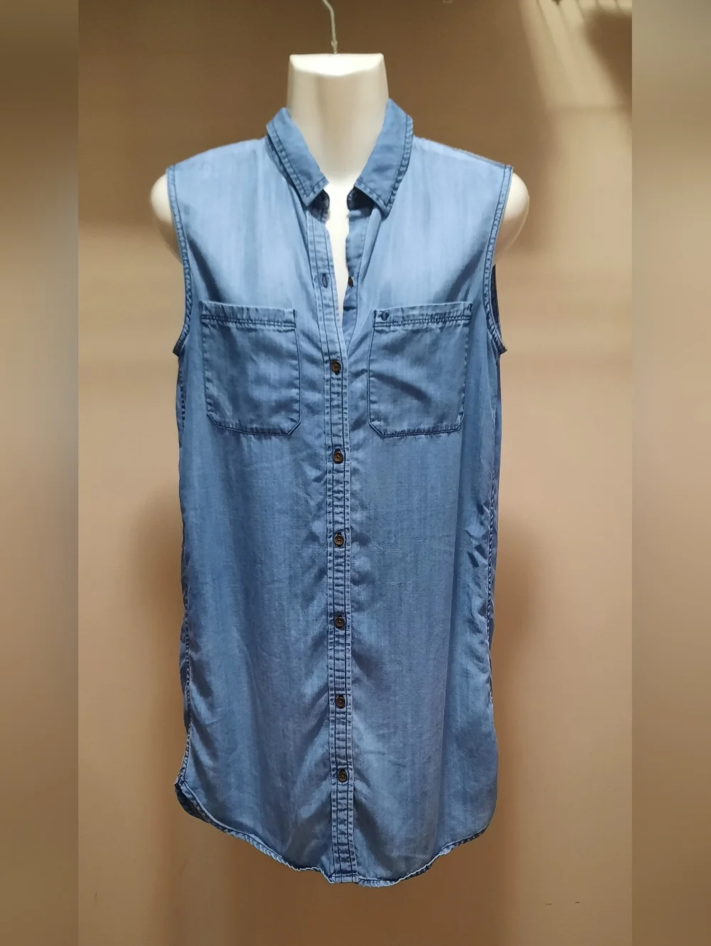 True Religion Utility Sleeveless Chambray Shirt Dress - Picture 2 of 9